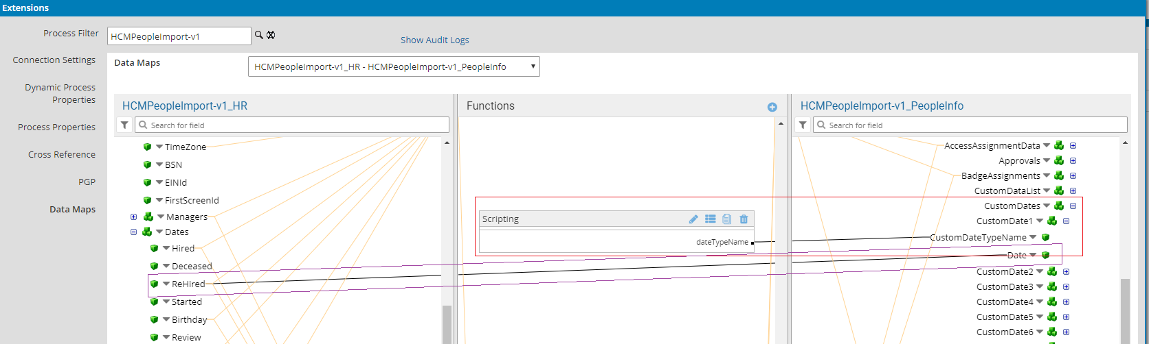 HCM Data Map with dateTypeName Script